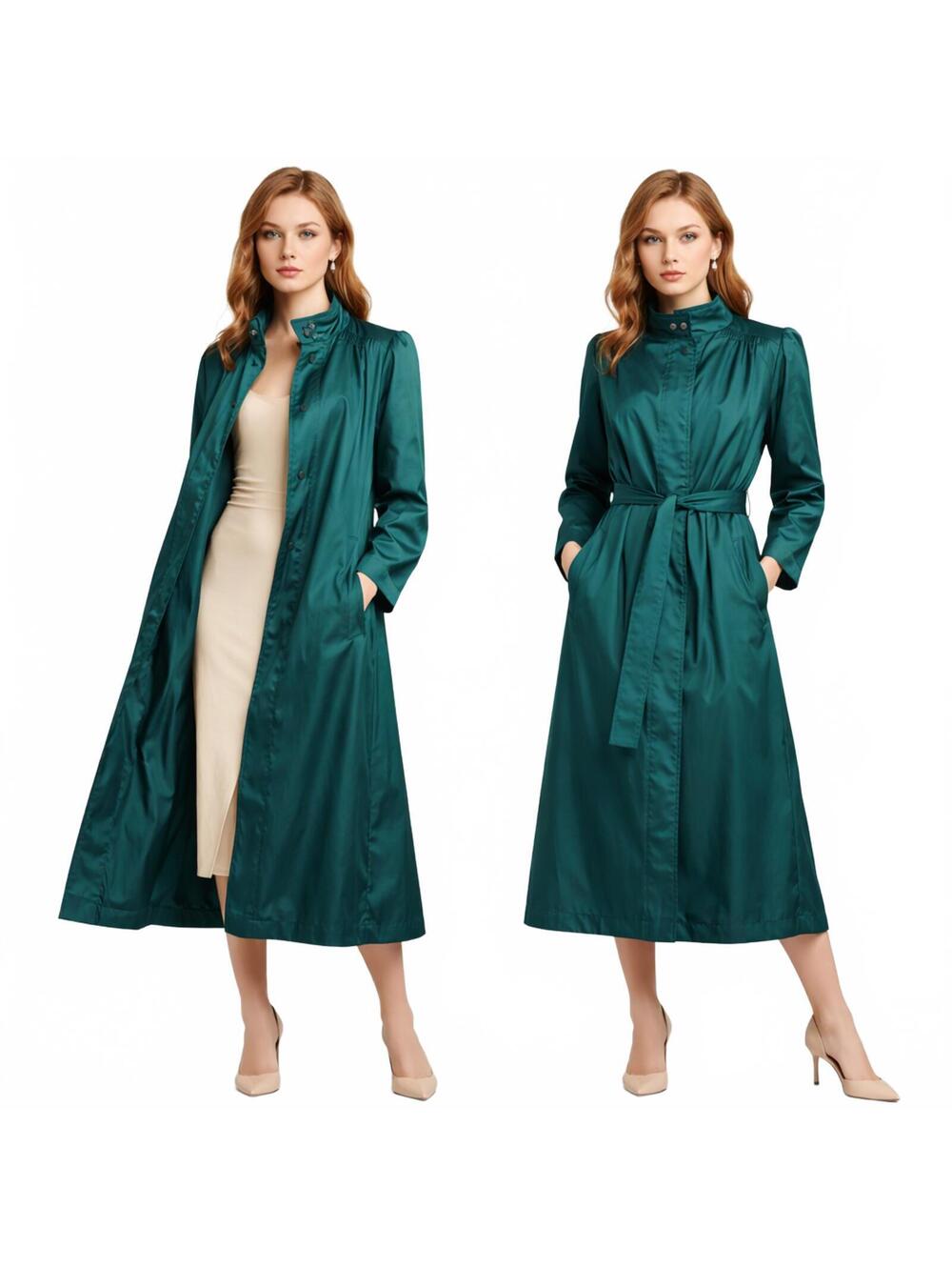 Vintage 1992 Misty Weather Teal Nylon Rain Coat Belted Trench Jacket 11/12